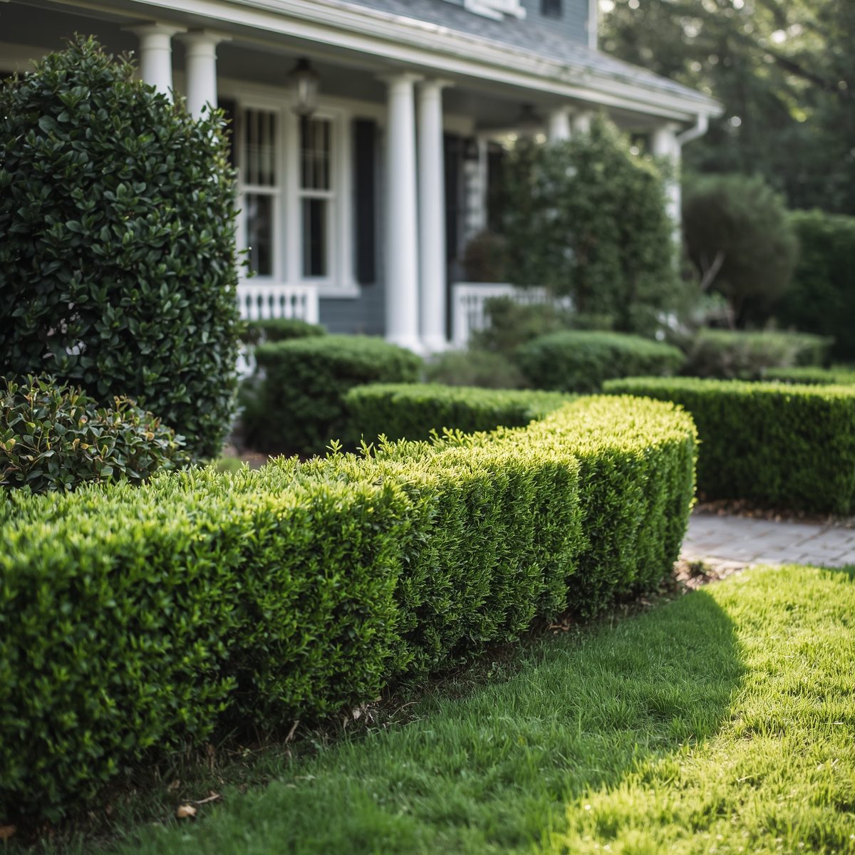 Neatly trimmed green hedges and bushes
