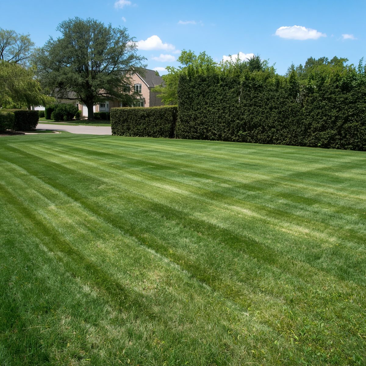 Freshly mowed suburban lawn with mow lines