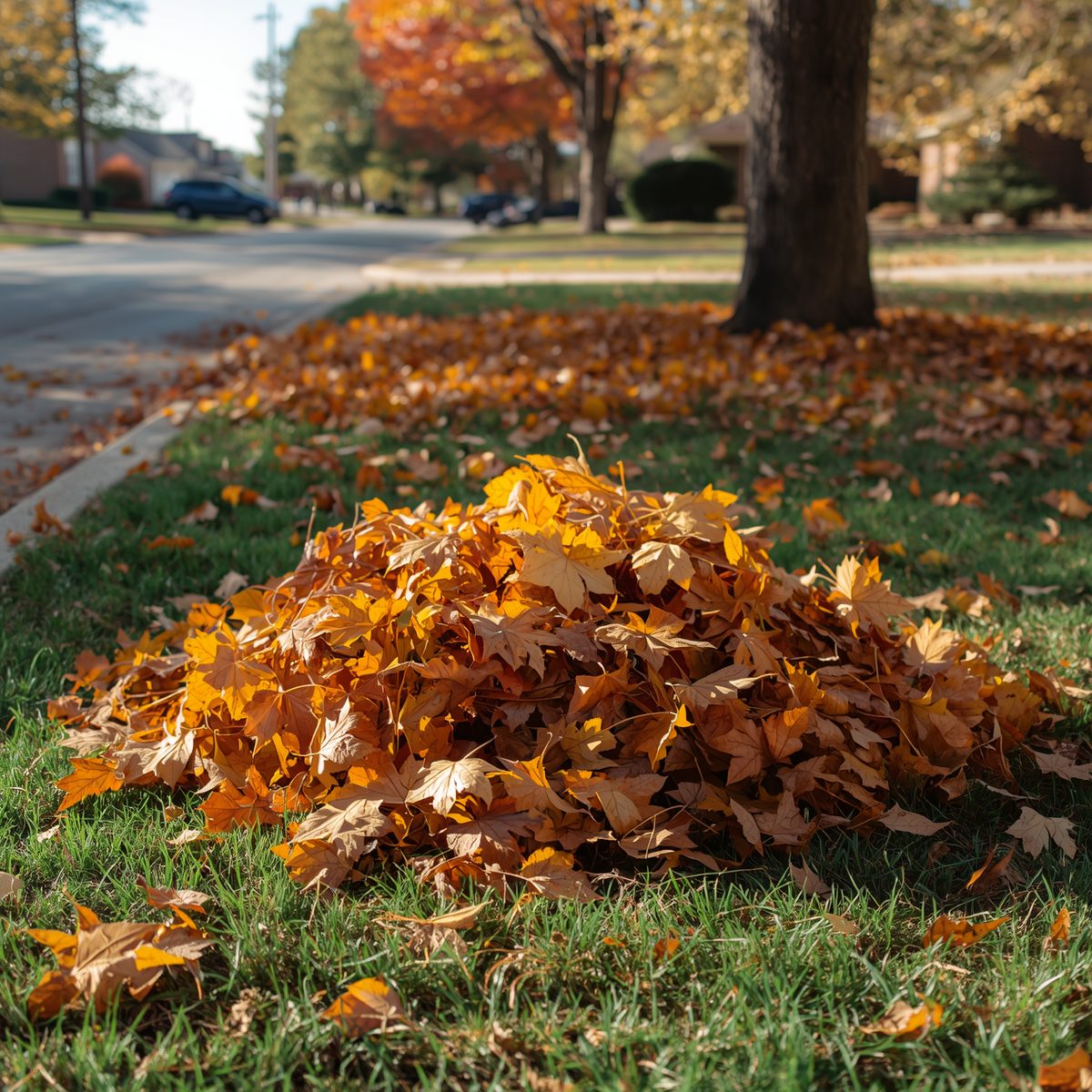Autumn yard cleanup and leaf removal